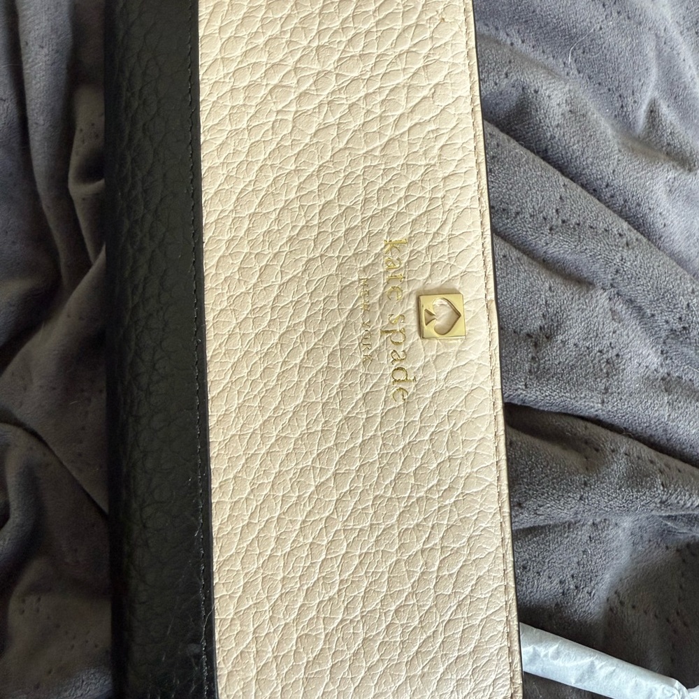 Kate Spade Cream and Black Pebbled Leather Wallet
